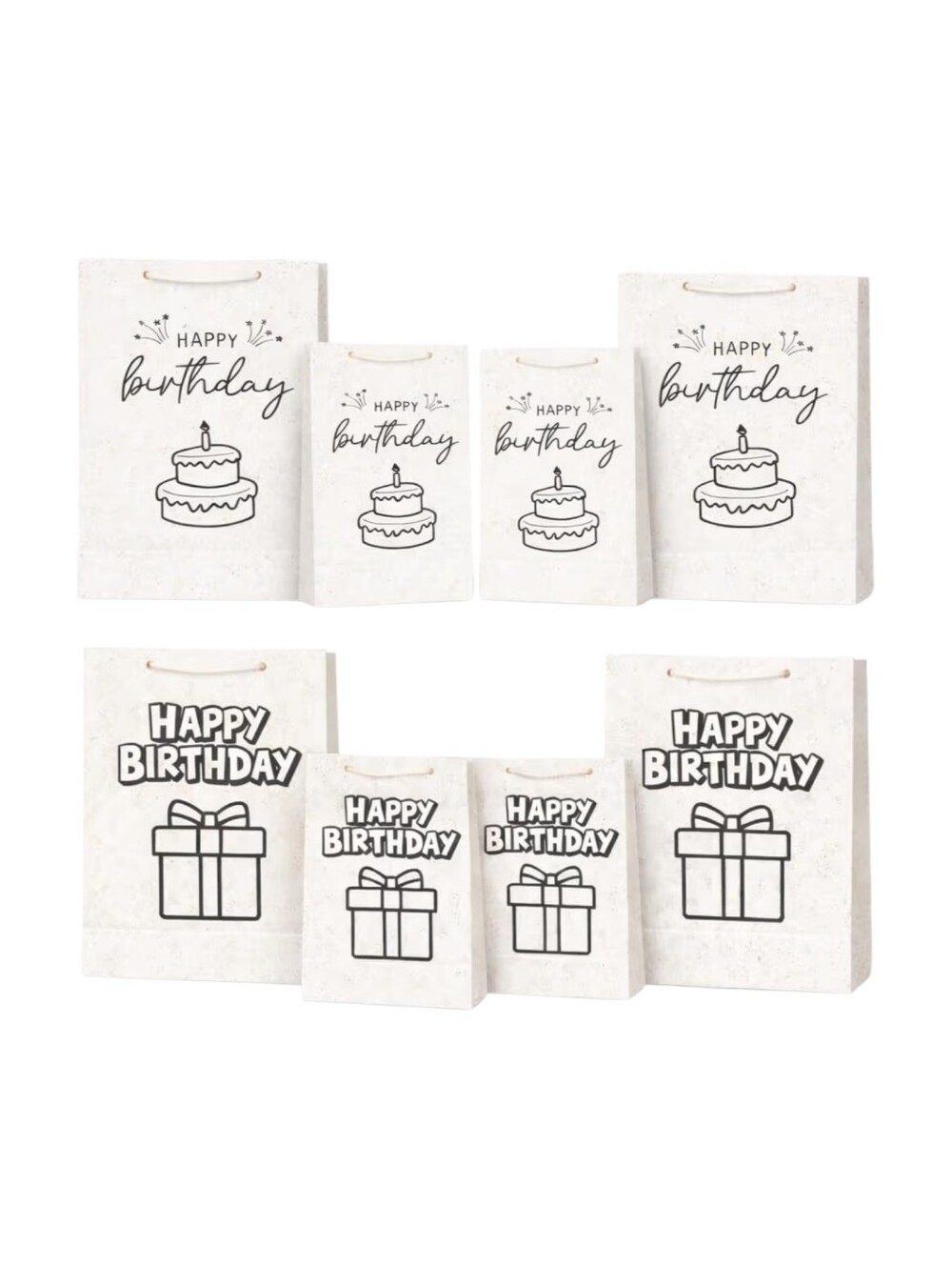 Plantable Birthday Gift Bags Set  White with Black Print